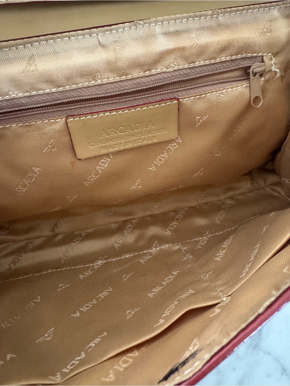 Arcadia Patent Leather Shoulder Bag in Tan, Red, Burgundy - Picture 9 of 10